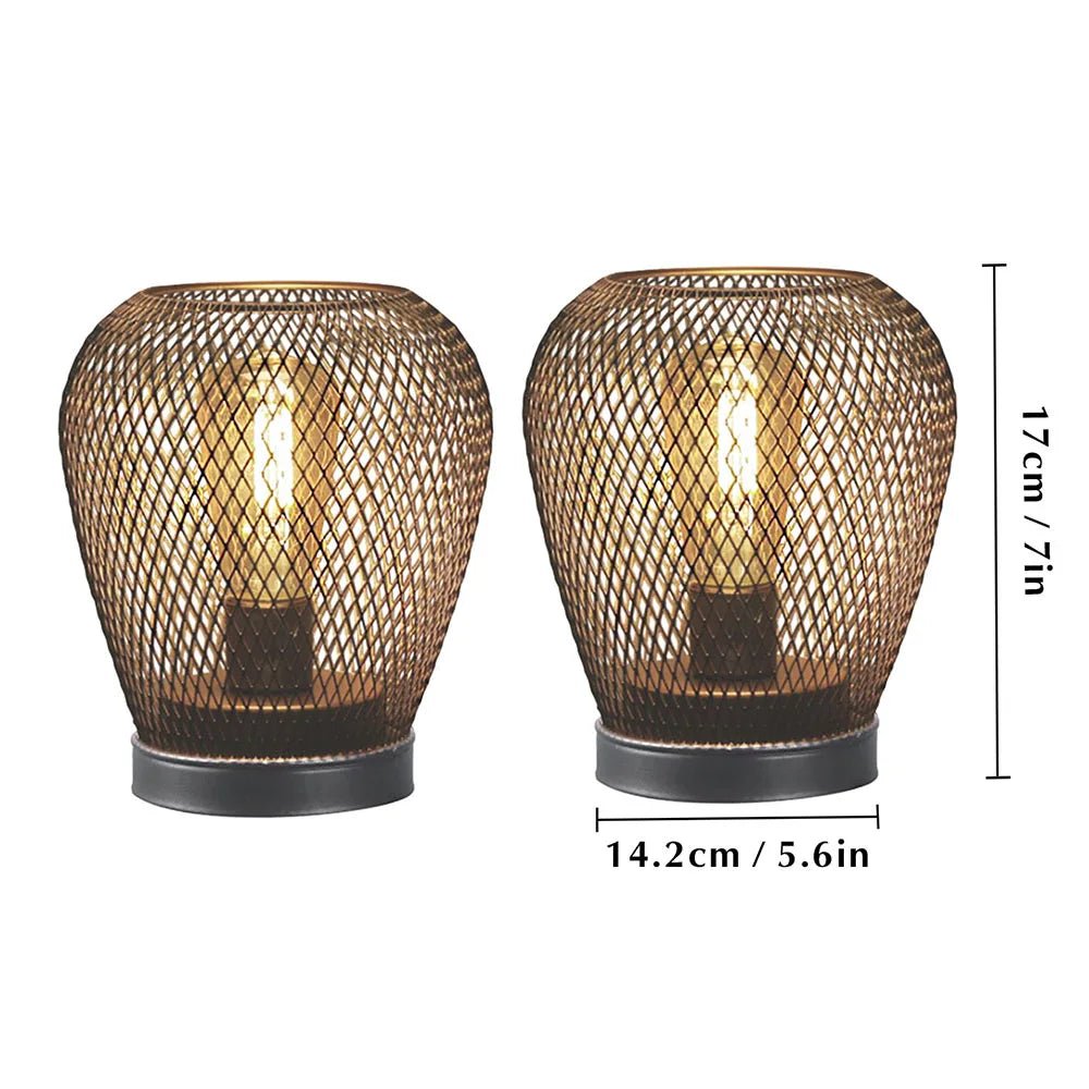 Set of 2 Metal Cage LED Table Lamps | Battery Powered Wireless Lanterns | Indoor & Outdoor Décor - Kyrafy