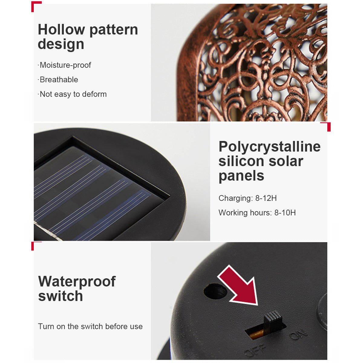 Solar LED Lantern Light – Retro Hollow Garden Lamp with Brassy Iron Finish - Kyrafy