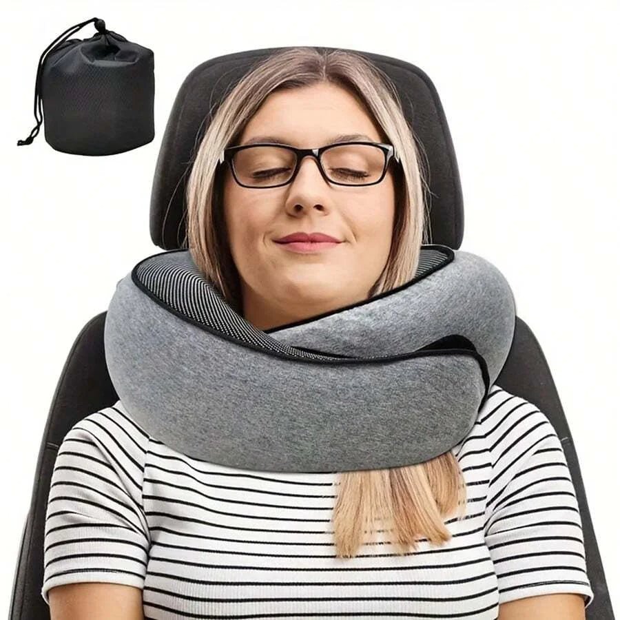 Travel Neck Pillow with Memory Foam – Ergonomic U - Shaped Support & Washable Cover - Kyrafy