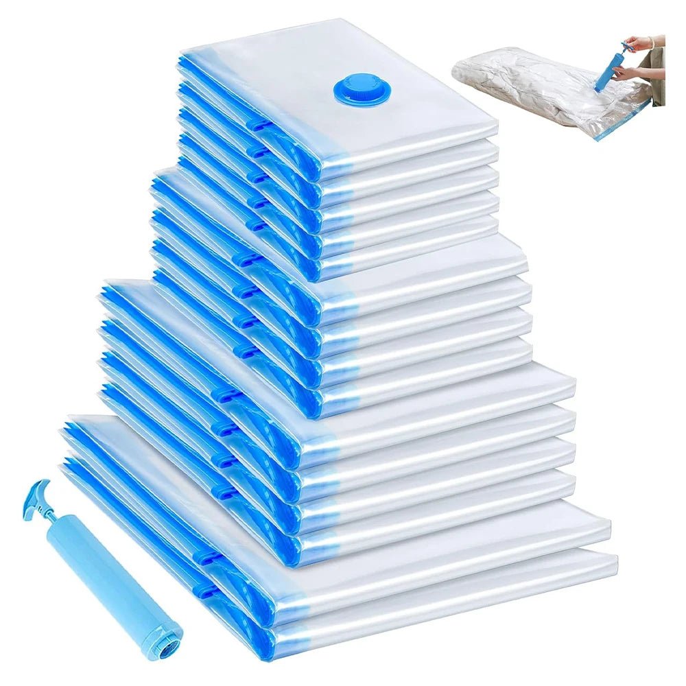 Vacuum Storage Bags Set – 6 - Pack Space Saver with Hand Pump for Clothes, Bedding & Travel Organization - Kyrafy