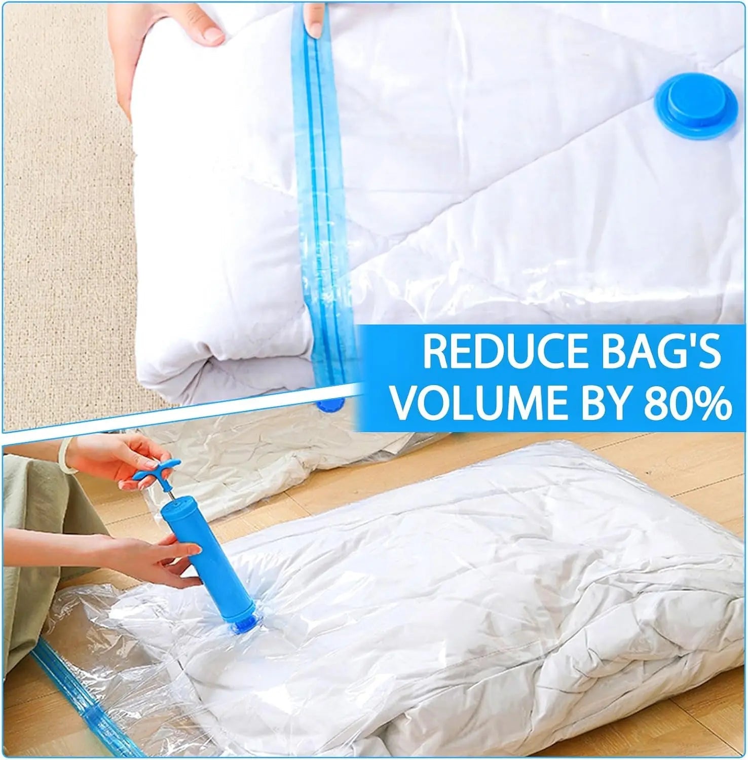 Vacuum Storage Bags Set – 6 - Pack Space Saver with Hand Pump for Clothes, Bedding & Travel Organization - Kyrafy