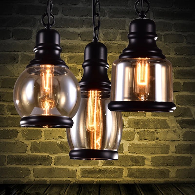 Vintage Amber Glass Pendant Light – Industrial E27 Hanging Lamp for Kitchen, Bar & Café - Kyrafy