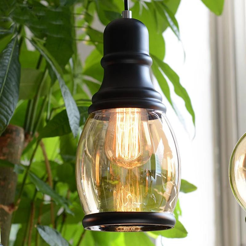 Vintage Amber Glass Pendant Light – Industrial E27 Hanging Lamp for Kitchen, Bar & Café - Kyrafy
