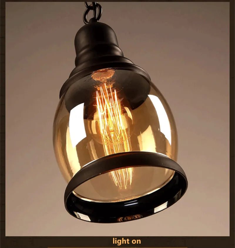 Vintage Amber Glass Pendant Light – Industrial E27 Hanging Lamp for Kitchen, Bar & Café - Kyrafy